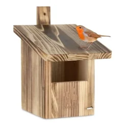 Relaxdays fågelholk för halvmysande fåglar, ingångsspringa HL 65x96 cm, gran, trädgård, terrass, natur
