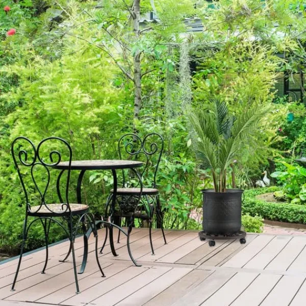 Relaxdays stöd för rullande växter, rund, i metall, rullande bricka för blomkrukor, antik utseende, brun Stöd Med Hjul, Säten & Knäskydd För Trädgårdsskötsel