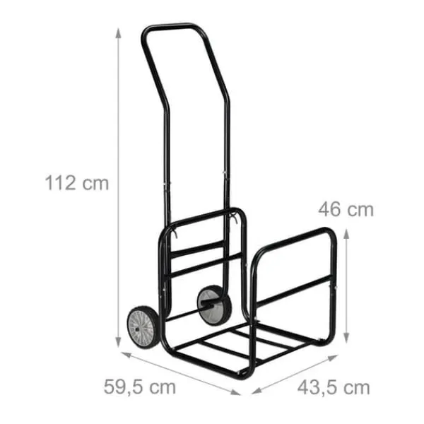 New Relaxdays Trävagn, 2 i 1, stockkorg med hjul, stål, upp till 45 kg, transport & förvaring, svart Tillbehör Till Vedeldade Kaminer & Öppna Spisar