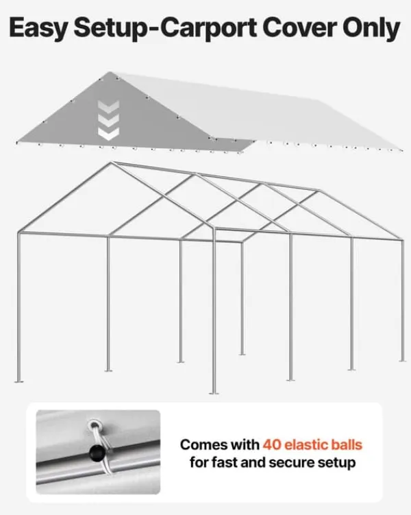 Reservtak för carport - Presenning 3 x 6 m - UV-beständig - Vattentät - Kraftig - Med bollsnoddar - Ram ingår ej - Grå