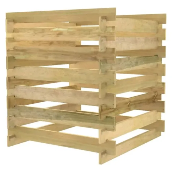 Ribbad trädgårdskompost i impregnerad furu | Storlek: 90x90x90 cm | Färg: Naturträ
