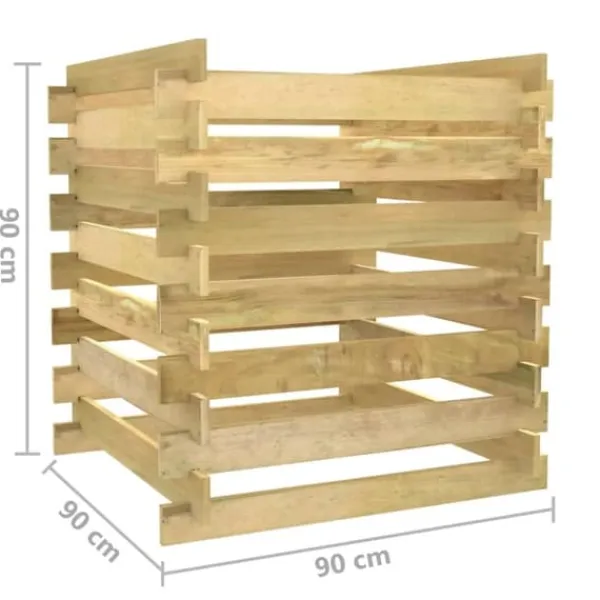 Ribbad trädgårdskompost i impregnerad furu | Storlek: 90x90x90 cm | Färg: Naturträ