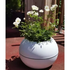 Best RIVIERA GRANIT BOULE rund blomlåda - Plast - Diameter 40 cm - Vit Krukor & Växtbehållare