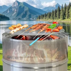 Rökfri eldstad i rostfritt stål, hopfällbar vedeldad grillbålplats, portabel för utomhusbruk