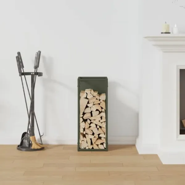 Hot Robust vedställ i olivgrön | Material: Kallvalsat stål | Storlek: 25x25x60 cm Tillbehör Till Vedeldade Kaminer & Öppna Spisar