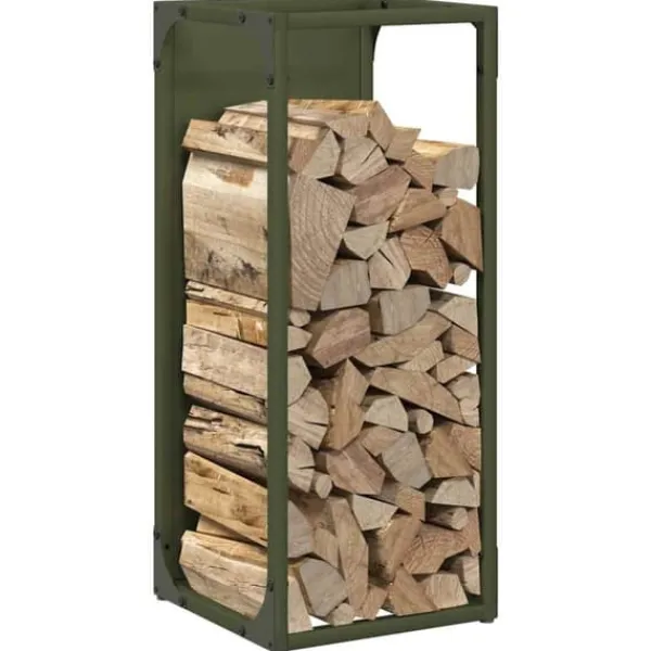 Hot Robust vedställ i olivgrön | Material: Kallvalsat stål | Storlek: 25x25x60 cm Tillbehör Till Vedeldade Kaminer & Öppna Spisar