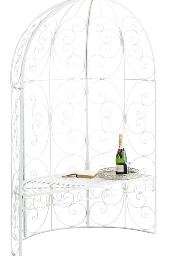 Romantisk halvpaviljong med bänk - Garden Pavilion - Hållbar järndesign | Färg: Vit