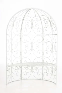 Best Romantisk halvpaviljong med bänk - Garden Pavilion - Hållbar järndesign | Färg: Antik vit Valvbågar, Spaljéer, Bersåer & Pergolor