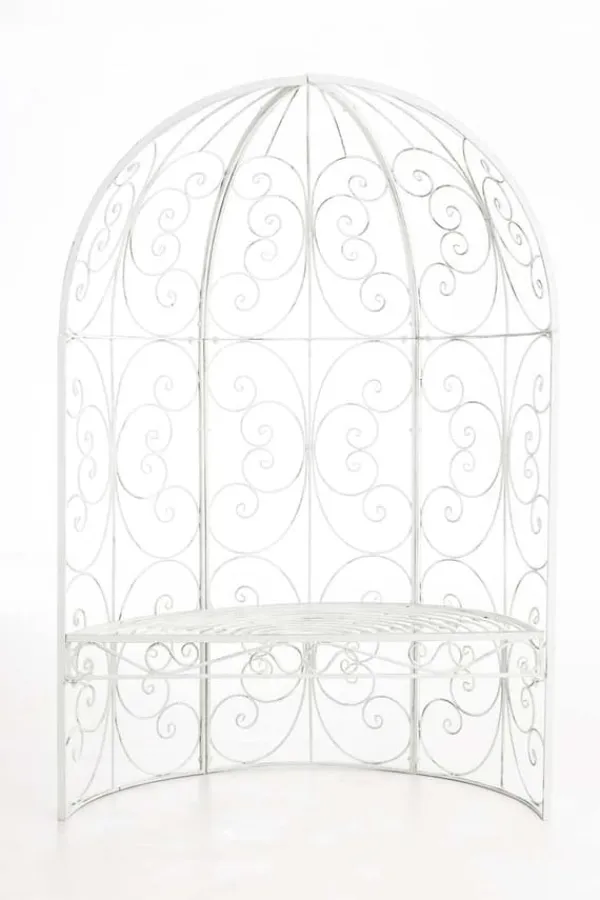 Best Romantisk halvpaviljong med bänk - Garden Pavilion - Hållbar järndesign | Färg: Antik vit Valvbågar, Spaljéer, Bersåer & Pergolor