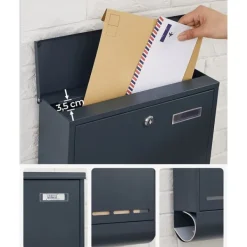 Rootz antracitstål Postlåda - Brevlåda - Postlåda - Pulverlackerat stål - Väderbeständigt - Lätt att installera - Säkert låssystem - 35cm x 12cm x 42, | CDON