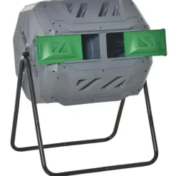 Best Rootz 2-behållare kompostbehållare - 160L Kapacitet - Roterande kompostbehållare - Grå + Grön + Svart - 71cm x 65cm x 96cm Kompostering