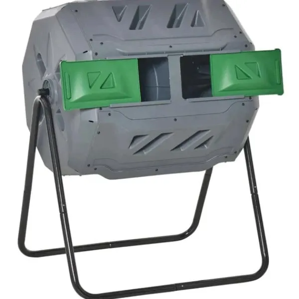 Best Rootz 2-behållare kompostbehållare - 160L Kapacitet - Roterande kompostbehållare - Grå + Grön + Svart - 71cm x 65cm x 96cm Kompostering