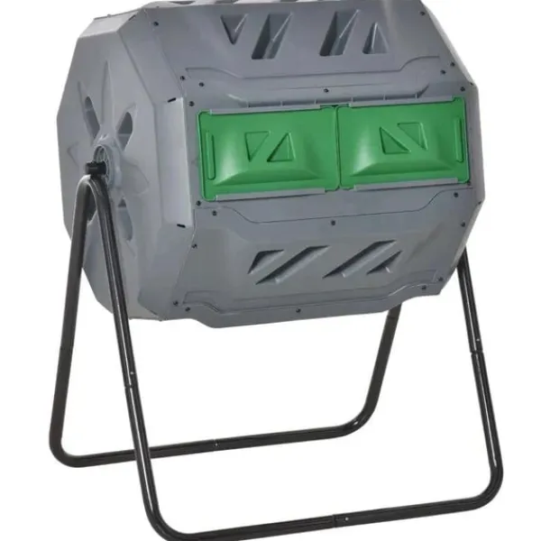 Best Rootz 2-behållare kompostbehållare - 160L Kapacitet - Roterande kompostbehållare - Grå + Grön + Svart - 71cm x 65cm x 96cm Kompostering