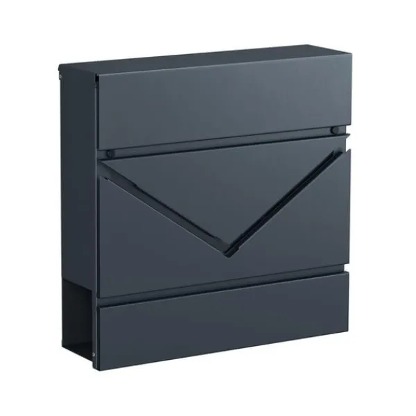 Rootz Brevlåda - Brevlåda Med Tidningsfack - Brevlåda Med Tidningslåda - Väggmonterad Brevlåda - Antracit - 37 x 10,5 x 37 cm