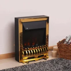 Sale Rootz Elspis - Öppen spis - Elspis Spis - Öppen spis - Fristående - Eldstad Flame - 1000/2000W - Guld - 48,2 X 18,5 X 59,2 Cm Öppna Spisar