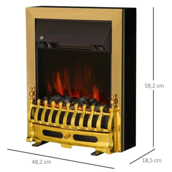 Sale Rootz Elspis - Öppen spis - Elspis Spis - Öppen spis - Fristående - Eldstad Flame - 1000/2000W - Guld - 48,2 X 18,5 X 59,2 Cm Öppna Spisar