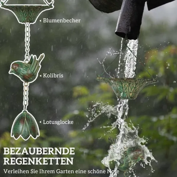 Rootz 3er Set Rain Chain - Drain Chain - Rainflow Chain - Corrosion -resistent - 123cm x Ø12cm för enkel trädgårdsdekoration Trädgårdsprydnader