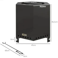 Clearance Rootz Fire Bowls - Inklusive poker - Fire Barrel - Robust konstruktion - Rostfritt stål - Svart - 45L x 38,8W x 46,5H cm Öppna Spisar