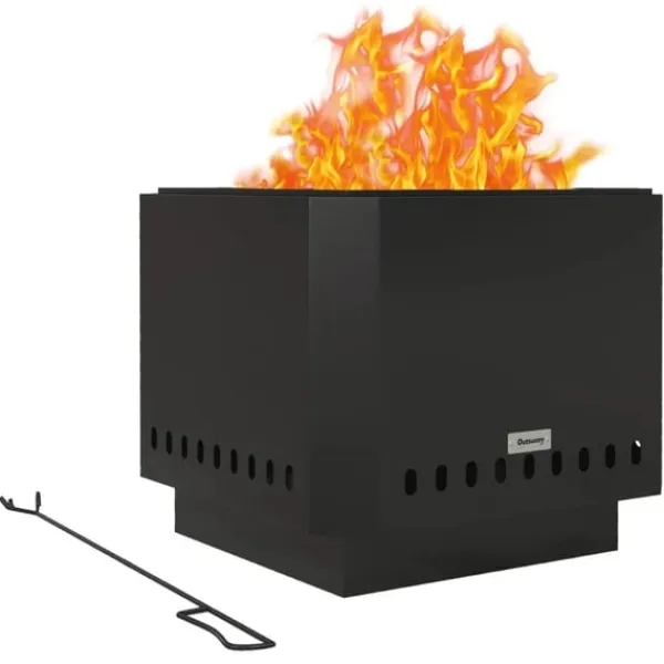 New Rootz Fire Pit - Inklusive poker - Eldfat - Robust konstruktion - Metall & rostfritt stål - Svart - 48L x 48W x 41H cm Öppna Spisar