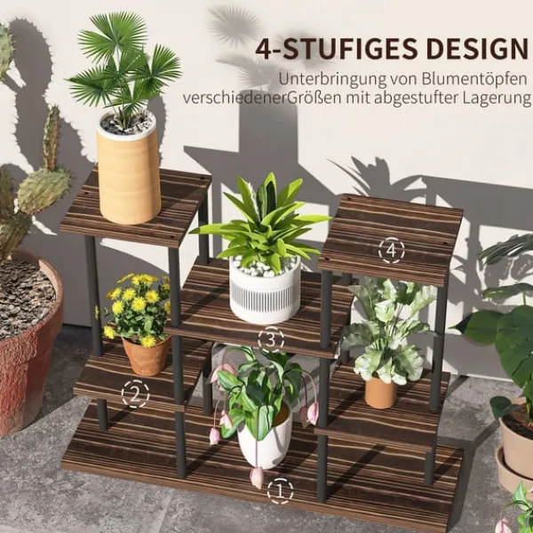 Best Rootz Flower Stand med 4 nivåer - 4 -stegs växtstativ - Blommorpotthållare - Stable & Elegant - 80 cm x 24 cm x 61,5 cm Växtställ