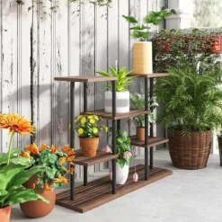 Best Rootz Flower Stand med 4 nivåer - 4 -stegs växtstativ - Blommorpotthållare - Stable & Elegant - 80 cm x 24 cm x 61,5 cm Växtställ