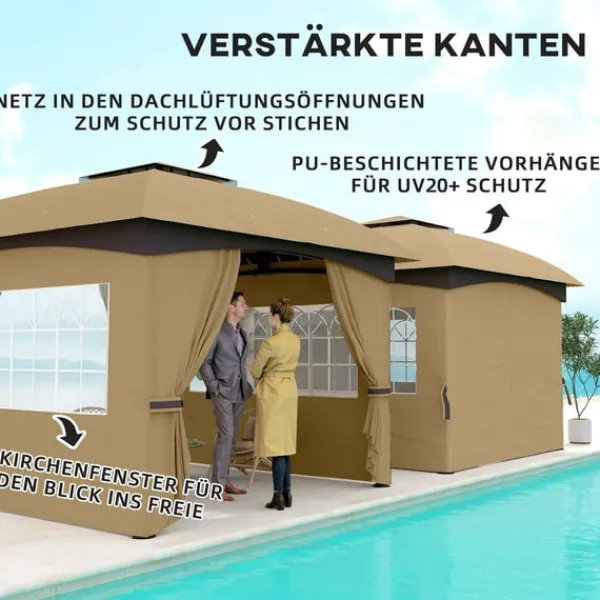 Rootz Garden Gazebo 3.4x3.4m - öltält - utomhusskydd - UV -skydd - Stålram - 335L x 335W x 285H cm Tält & Lusthus
