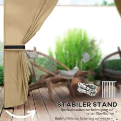 Rootz Garden Gazebo 3.4x3.4m - öltält - utomhusskydd - UV -skydd - Stålram - 335L x 335W x 285H cm Tält & Lusthus