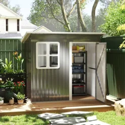 Hot Rootz Garden Shed - Garden House - Outdoor Storage - Låsbar stålstruktur - 221 cm x 133 cm x 190 cm Skjul, Garage & Carports