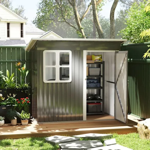 Hot Rootz Garden Shed - Garden House - Outdoor Storage - Låsbar stålstruktur - 221 cm x 133 cm x 190 cm Skjul, Garage & Carports