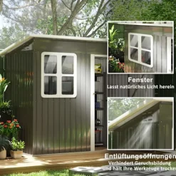 Hot Rootz Garden Shed - Garden House - Outdoor Storage - Låsbar stålstruktur - 221 cm x 133 cm x 190 cm Skjul, Garage & Carports