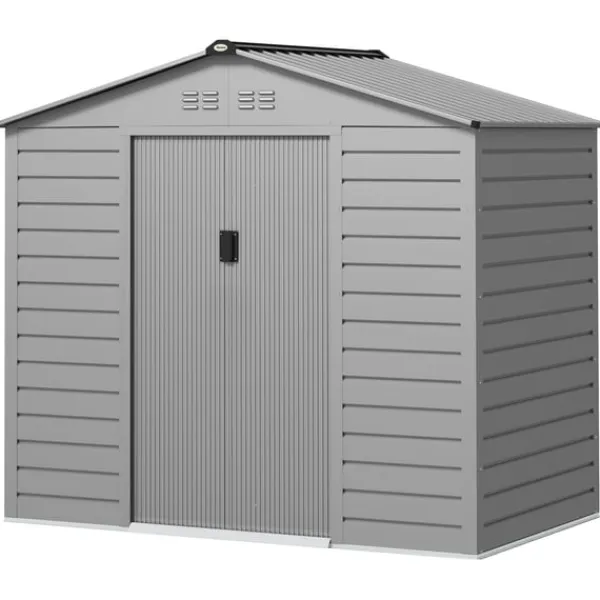 Clearance Rootz Garden Tool Shed - Stålförvaring - Låsbar förvaring - Vattentät och ventilerad - 213 cm x 131 cm x 192 cm Skjul, Garage & Carports