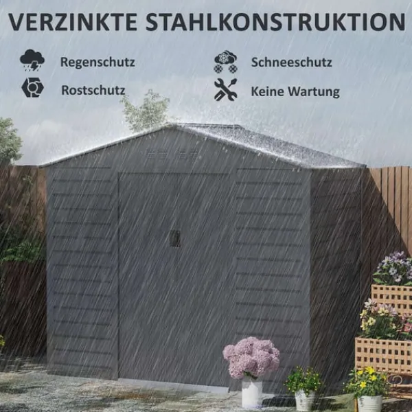 Clearance Rootz Garden Tool Shed - Stålförvaring - Låsbar förvaring - Vattentät och ventilerad - 213 cm x 131 cm x 192 cm Skjul, Garage & Carports