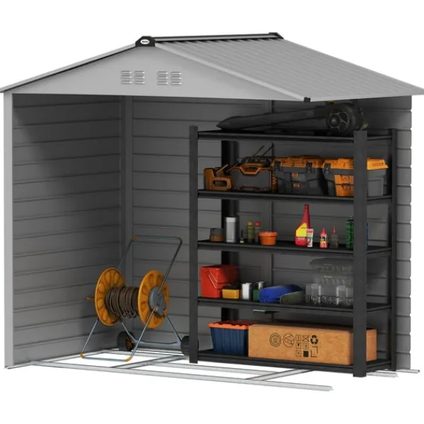 Clearance Rootz Garden Tool Shed - Stålförvaring - Låsbar förvaring - Vattentät och ventilerad - 213 cm x 131 cm x 192 cm Skjul, Garage & Carports