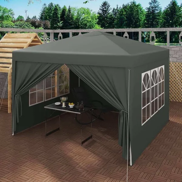 Outlet Rootz Gazebo Pop-Up-tält - Vattentät Pagoda - Solskydd - UV-skydd, Regnbeständig, Enkel installation - Metall och 210D Oxford-tyg - 3 x 3 m Grå Tält & Lusthus