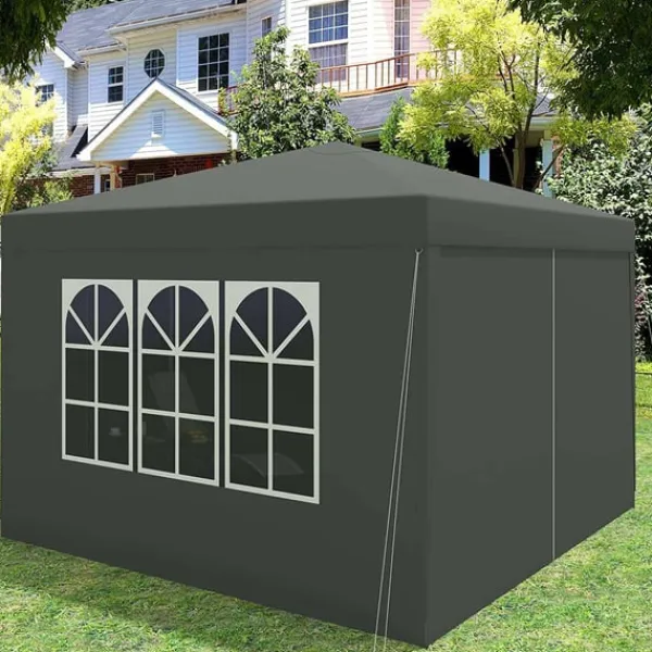 Outlet Rootz Gazebo Pop-Up-tält - Vattentät Pagoda - Solskydd - UV-skydd, Regnbeständig, Enkel installation - Metall och 210D Oxford-tyg - 3 x 3 m Grå Tält & Lusthus