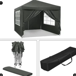 Outlet Rootz Gazebo Pop-Up-tält - Vattentät Pagoda - Solskydd - UV-skydd, Regnbeständig, Enkel installation - Metall och 210D Oxford-tyg - 3 x 3 m Grå Tält & Lusthus