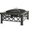 Rootz 3-i-1 Eldstad - Eldstad med gnistskydd - Grillgaller - Ishink - Trädgård - BBQ - Svart 76 x 76 x 47 cm