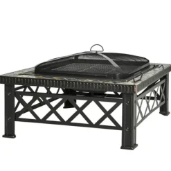 Rootz 3-i-1 Eldstad - Eldstad med gnistskydd - Grillgaller - Ishink - Trädgård - BBQ - Svart 76 x 76 x 47 cm