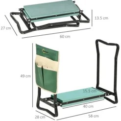 New Rootz Kneeler - Vikbar trädgårdspall - 2 i 1 knästöd med verktygsväska - EVA - Skum - Grön - 58 x 28 x 49 cm Stöd Med Hjul, Säten & Knäskydd För Trädgårdsskötsel