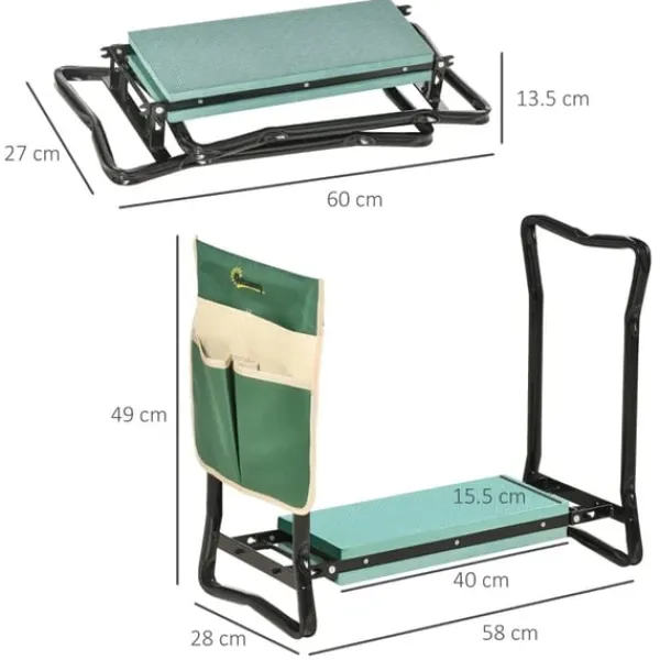 New Rootz Kneeler - Vikbar trädgårdspall - 2 i 1 knästöd med verktygsväska - EVA - Skum - Grön - 58 x 28 x 49 cm Stöd Med Hjul, Säten & Knäskydd För Trädgårdsskötsel