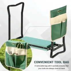 New Rootz Kneeler - Vikbar trädgårdspall - 2 i 1 knästöd med verktygsväska - EVA - Skum - Grön - 58 x 28 x 49 cm Stöd Med Hjul, Säten & Knäskydd För Trädgårdsskötsel