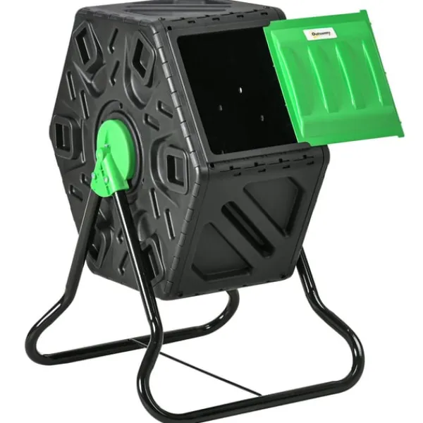 Outlet Rootz 65L Compost -behållare - roterbar komposter - termisk kompostfack - näringsrik kompost - 60x49x77cm - grön+svart Kompostering