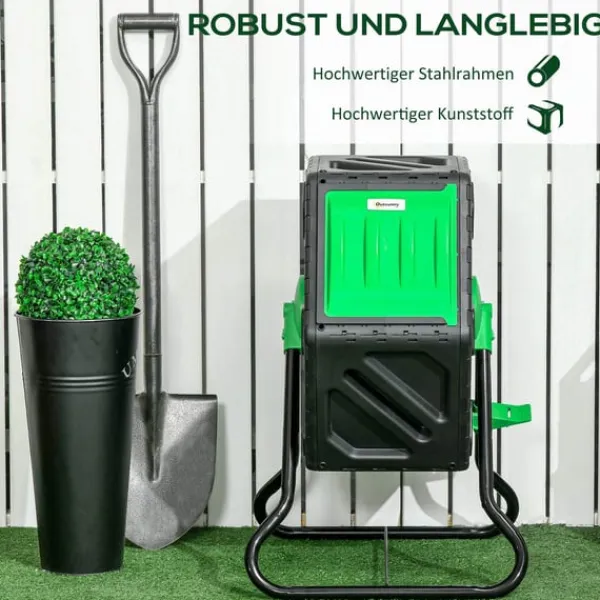 Outlet Rootz 65L Compost -behållare - roterbar komposter - termisk kompostfack - näringsrik kompost - 60x49x77cm - grön+svart Kompostering