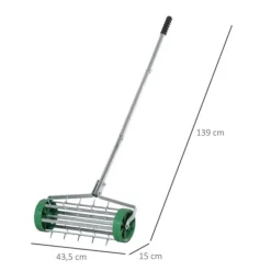 Rootz Lawn Roller - Lawn Aerator - Handtagslängd justerbar - Hand Scarifier - Spiked Roller Lawn - Underhåll trädgård - Grön + Silver - 139 x 43,5 x 1 | CDON Trädgårdsverktyg
