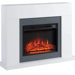 Discount Rootz LED Elektrisk öppen spis - Fristående eldstad - Med Flameffekt - 1800/2000W Interiörvärme - Med träram - Dekorativ öppen spis - MDF - Vit - 113 | CDON Öppna Spisar