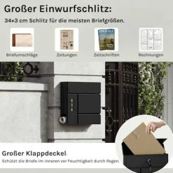 Rootz Mailbox med tidningsutrymme - Letterbox - Wall Mount Post Box - Waterproof - 37x37x10,5 cm svart