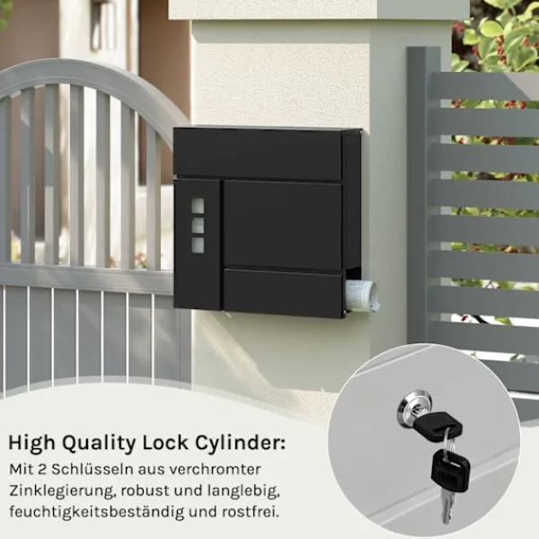 Rootz Mailbox med tidningsutrymme - Letterbox - Wall Mount Post Box - Waterproof - 37x37x10,5 cm svart