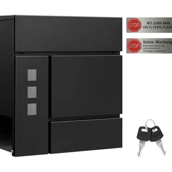 Rootz Mailbox med tidningsutrymme - Letterbox - Wall Mount Post Box - Waterproof - 37x37x10,5 cm svart