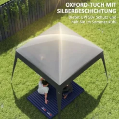 Sale Rootz Pavilion Replacement Roof - Garden Tent Cover - Tarpaulin Canopy - UPF50+ Protection - 3x3m Base, 2.4x2.4m Top - Grey Oxford Fabric Tält & Lusthus