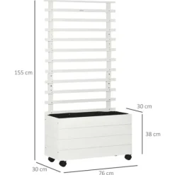 Rootz Planterkruka med spaljé - 4 hjul - Naturligt trä - Väderbeständig färg - Vit - 76 x 30 x 155 cm